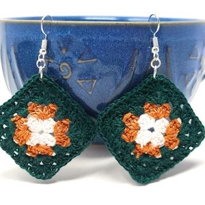 Handmade crochet granny square earrings
